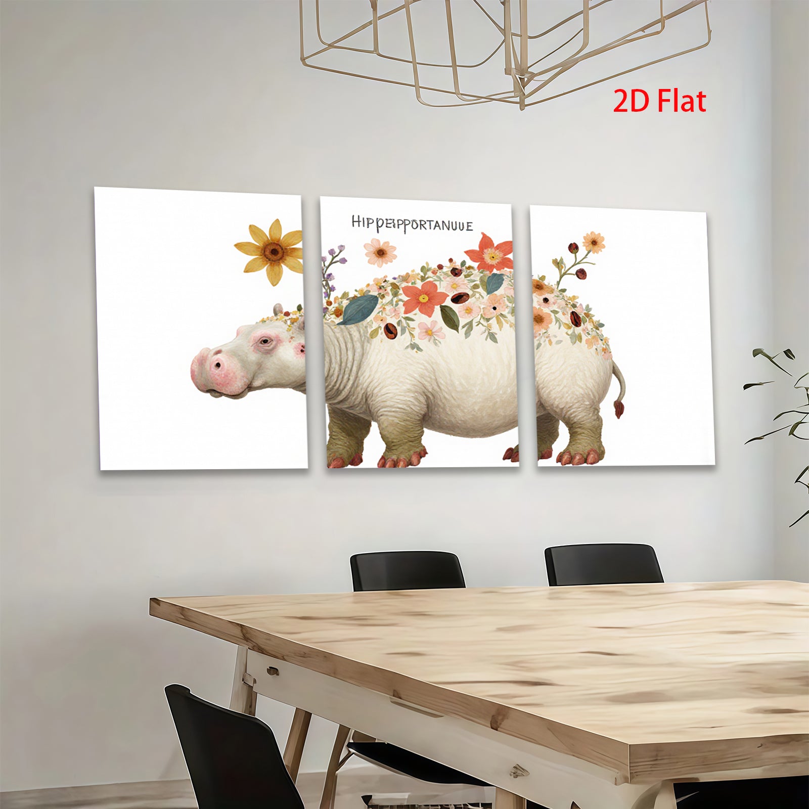 2D flat 1pc Floral Hippopotamus Wall Art Canvas Prints for Living Room Bedroom Decor Farmhouse Style Modern Aesthetic Gallery Wrapped Ready to Hang