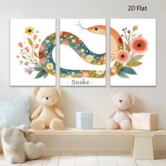 2D flat 1pc Floral Painted Snake Wall Art Decor for Living Room Bedroom Gallery Wrapped Canvas Prints Modern Farmhouse Style Aesthetic Room Decor
