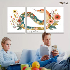 2D flat 1pc Floral Painted Snake Wall Art Decor for Living Room Bedroom Gallery Wrapped Canvas Prints Modern Farmhouse Style Aesthetic Room Decor