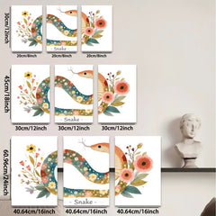 2D flat 1pc Floral Painted Snake Wall Art Decor for Living Room Bedroom Gallery Wrapped Canvas Prints Modern Farmhouse Style Aesthetic Room Decor