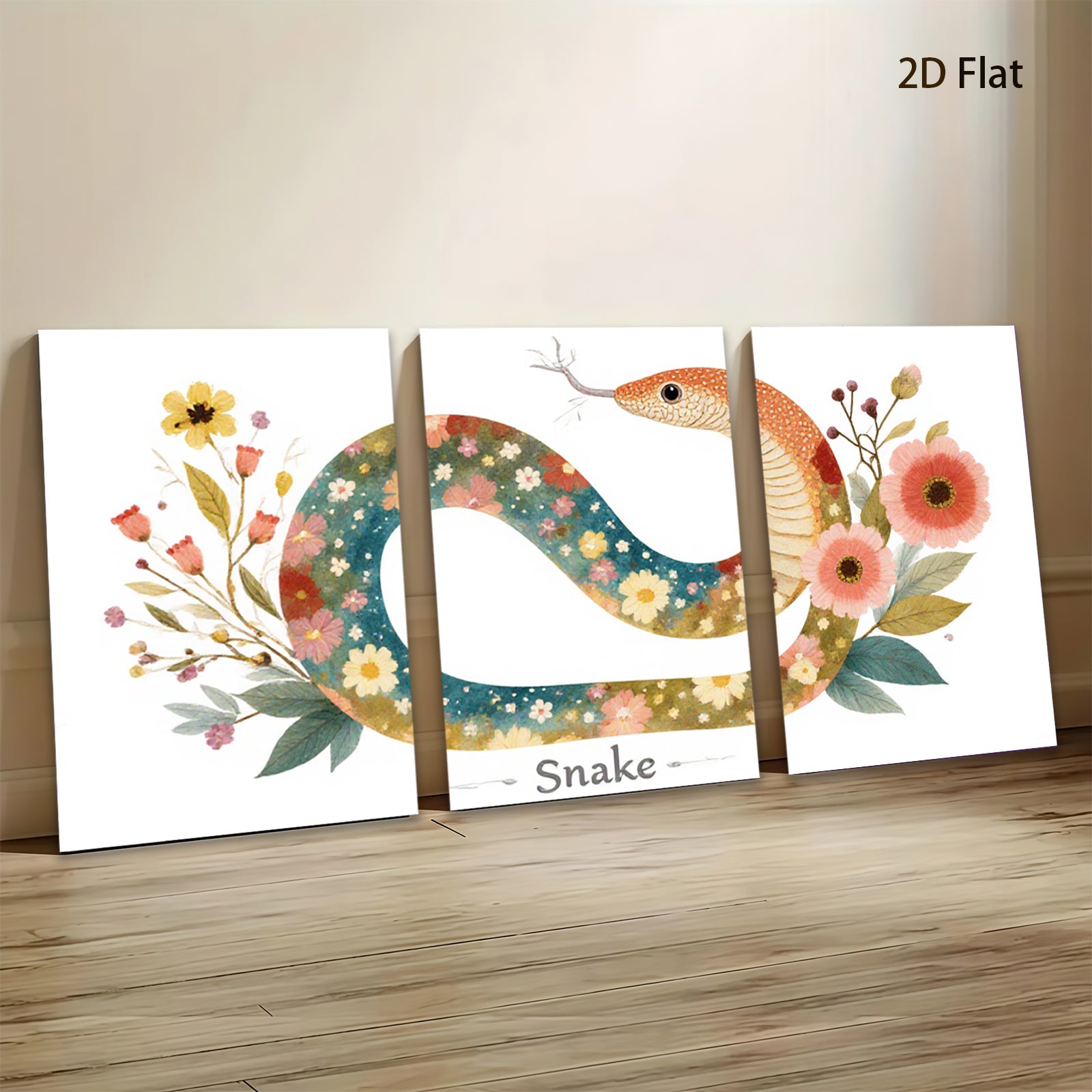 2D flat 1pc Floral Painted Snake Wall Art Decor for Living Room Bedroom Gallery Wrapped Canvas Prints Modern Farmhouse Style Aesthetic Room Decor