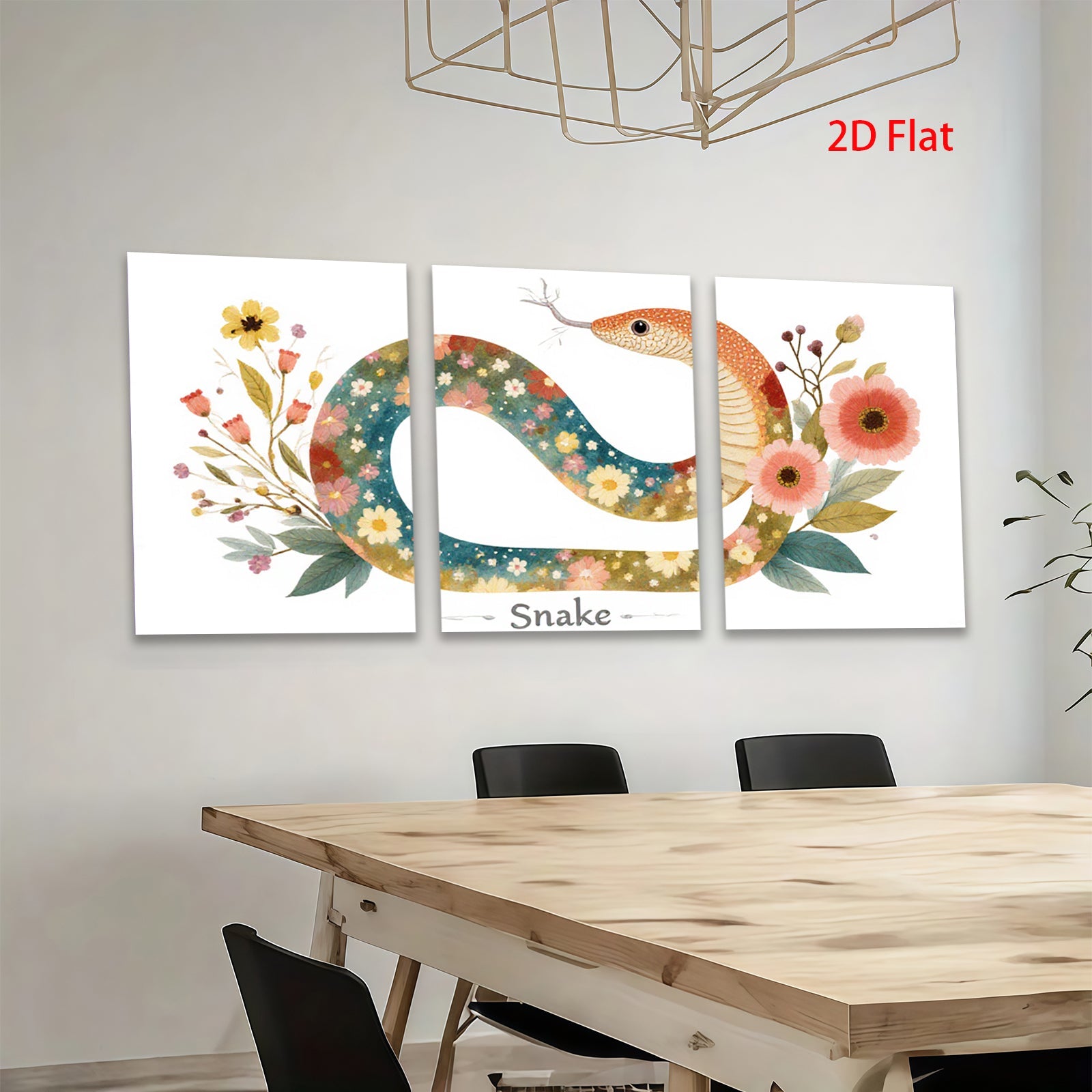 2D flat 1pc Floral Painted Snake Wall Art Decor for Living Room Bedroom Gallery Wrapped Canvas Prints Modern Farmhouse Style Aesthetic Room Decor