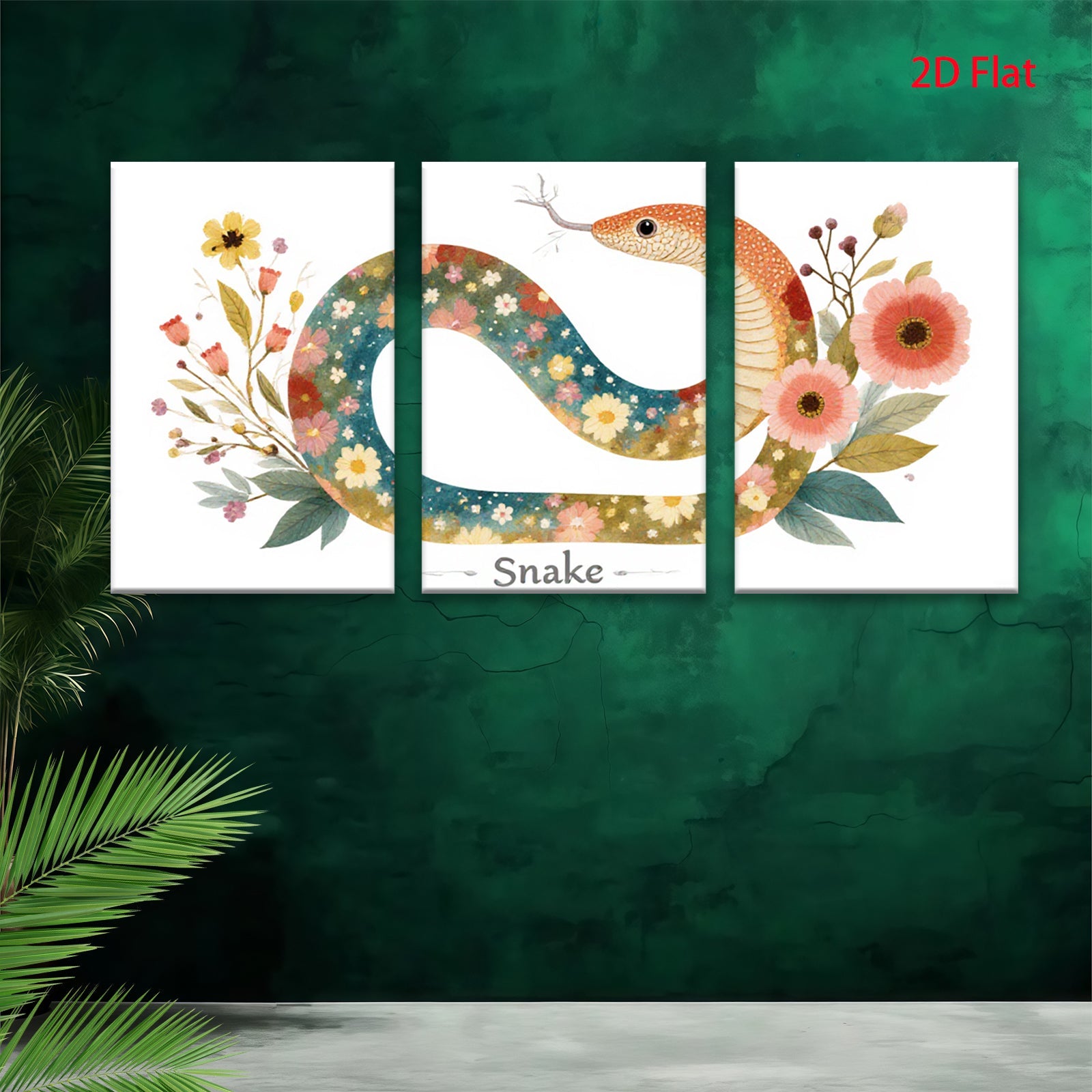 2D flat 1pc Floral Painted Snake Wall Art Decor for Living Room Bedroom Gallery Wrapped Canvas Prints Modern Farmhouse Style Aesthetic Room Decor