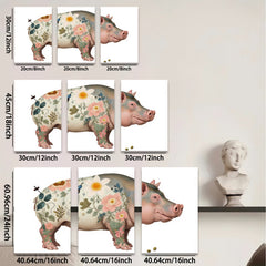2D flat 1pc Floral Pig Whimsical Farm Animal Wall Decor Canvas Print for Living Room Bedroom Gallery Wrapped Timeless Modern Farmhouse Style