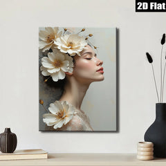 2D flat 1pc Floral Portrait Beauty Woman Canvas Wall Art Living Room Bedroom Decor Modern Farmhouse Style Gallery Wrapped Ready to Hang