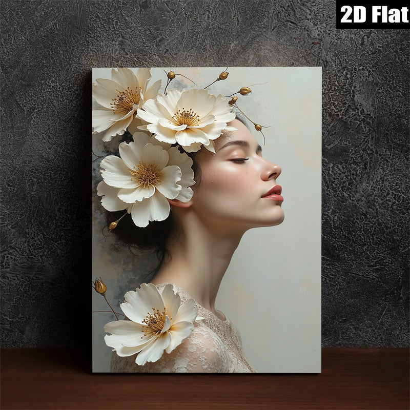 2D flat 1pc Floral Portrait Beauty Woman Canvas Wall Art Living Room Bedroom Decor Modern Farmhouse Style Gallery Wrapped Ready to Hang