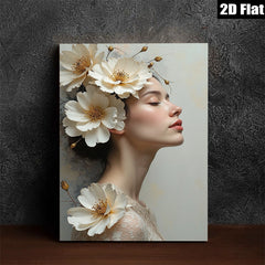 2D flat 1pc Floral Portrait Beauty Woman Canvas Wall Art Living Room Bedroom Decor Modern Farmhouse Style Gallery Wrapped Ready to Hang