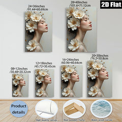 2D flat 1pc Floral Portrait Beauty Woman Canvas Wall Art Living Room Bedroom Decor Modern Farmhouse Style Gallery Wrapped Ready to Hang