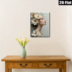 2D flat 1pc Floral Portrait Beauty Woman Canvas Wall Art Living Room Bedroom Decor Modern Farmhouse Style Gallery Wrapped Ready to Hang