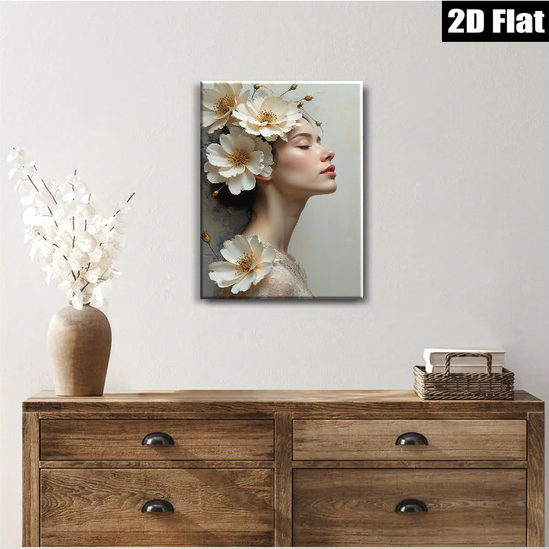 2D flat 1pc Floral Portrait Beauty Woman Canvas Wall Art Living Room Bedroom Decor Modern Farmhouse Style Gallery Wrapped Ready to Hang