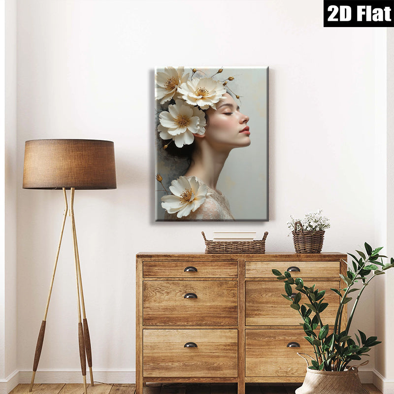 2D flat 1pc Floral Portrait Beauty Woman Canvas Wall Art Living Room Bedroom Decor Modern Farmhouse Style Gallery Wrapped Ready to Hang
