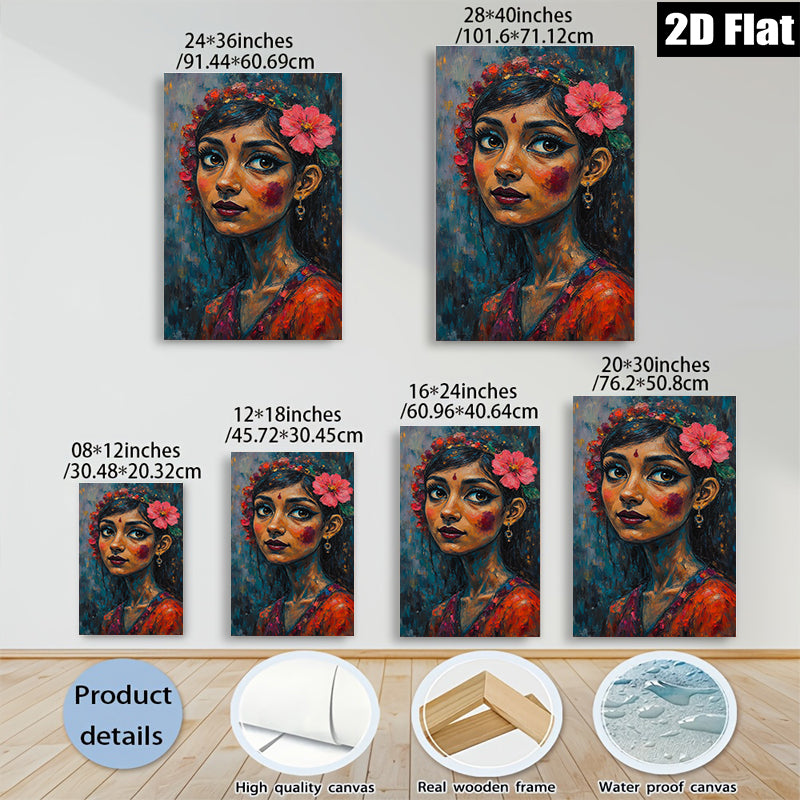 2D flat 1pc Floral Portrait Woman Artistic Wall Decor Living Room Bedroom Gallery Wrapped Canvas Prints Modern Farmhouse Style