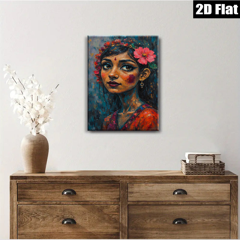 2D flat 1pc Floral Portrait Woman Artistic Wall Decor Living Room Bedroom Gallery Wrapped Canvas Prints Modern Farmhouse Style