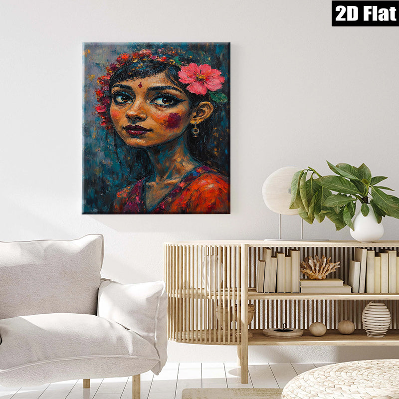 2D flat 1pc Floral Portrait Woman Artistic Wall Decor Living Room Bedroom Gallery Wrapped Canvas Prints Modern Farmhouse Style