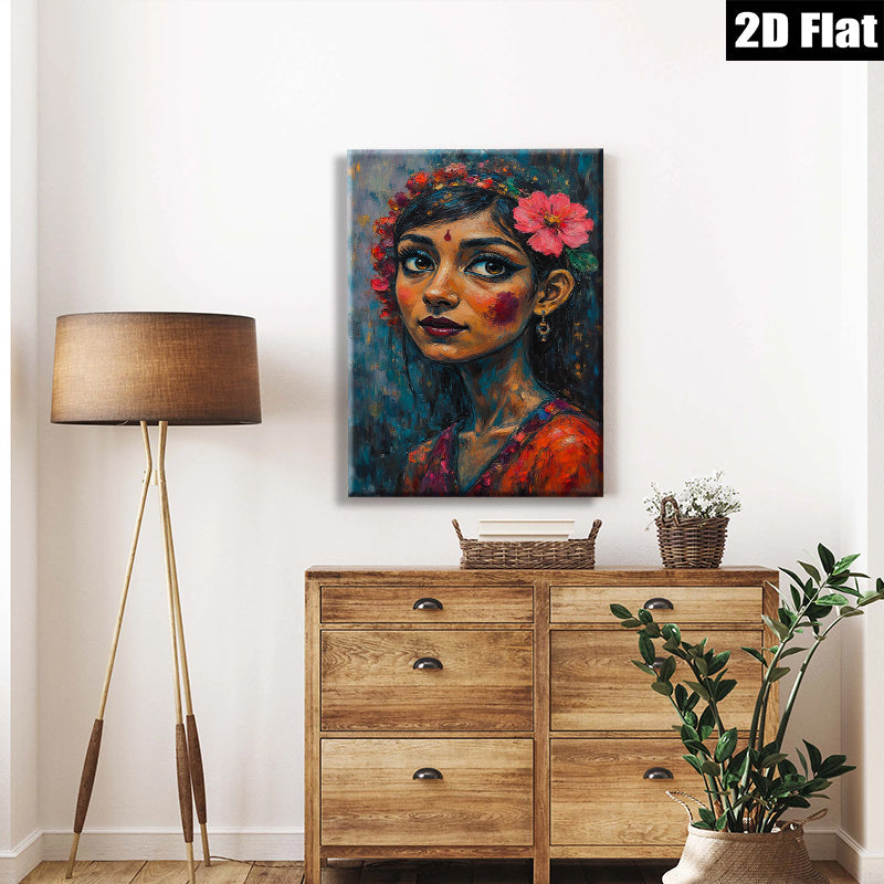 2D flat 1pc Floral Portrait Woman Artistic Wall Decor Living Room Bedroom Gallery Wrapped Canvas Prints Modern Farmhouse Style