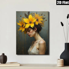 2D flat 1pc Floral Portrait Woman Beauty Canvas Wall Art Living Room Bedroom Decor Farmhouse Style Gallery Wrapped Prints Ready to Hang Modern Aesthetic