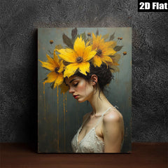 2D flat 1pc Floral Portrait Woman Beauty Canvas Wall Art Living Room Bedroom Decor Farmhouse Style Gallery Wrapped Prints Ready to Hang Modern Aesthetic