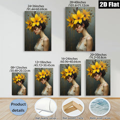 2D flat 1pc Floral Portrait Woman Beauty Canvas Wall Art Living Room Bedroom Decor Farmhouse Style Gallery Wrapped Prints Ready to Hang Modern Aesthetic