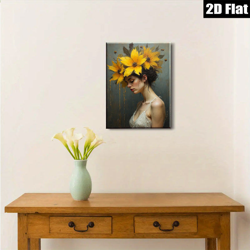 2D flat 1pc Floral Portrait Woman Beauty Canvas Wall Art Living Room Bedroom Decor Farmhouse Style Gallery Wrapped Prints Ready to Hang Modern Aesthetic