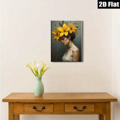 2D flat 1pc Floral Portrait Woman Beauty Canvas Wall Art Living Room Bedroom Decor Farmhouse Style Gallery Wrapped Prints Ready to Hang Modern Aesthetic