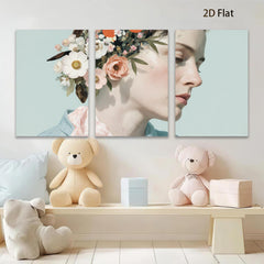 2D flat 1pc Floral Portrait Woman Beauty Wall Art Canvas Print Bedroom Living Room Home Decor Modern Farmhouse Aesthetic Gallery Wrapped Ready to Hang