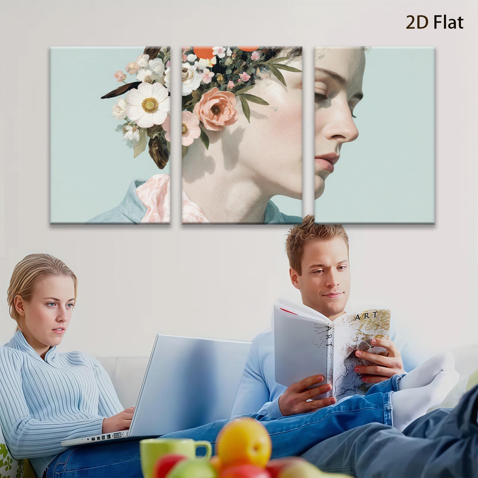 2D flat 1pc Floral Portrait Woman Beauty Wall Art Canvas Print Bedroom Living Room Home Decor Modern Farmhouse Aesthetic Gallery Wrapped Ready to Hang