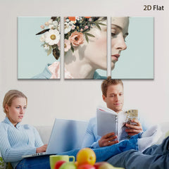 2D flat 1pc Floral Portrait Woman Beauty Wall Art Canvas Print Bedroom Living Room Home Decor Modern Farmhouse Aesthetic Gallery Wrapped Ready to Hang
