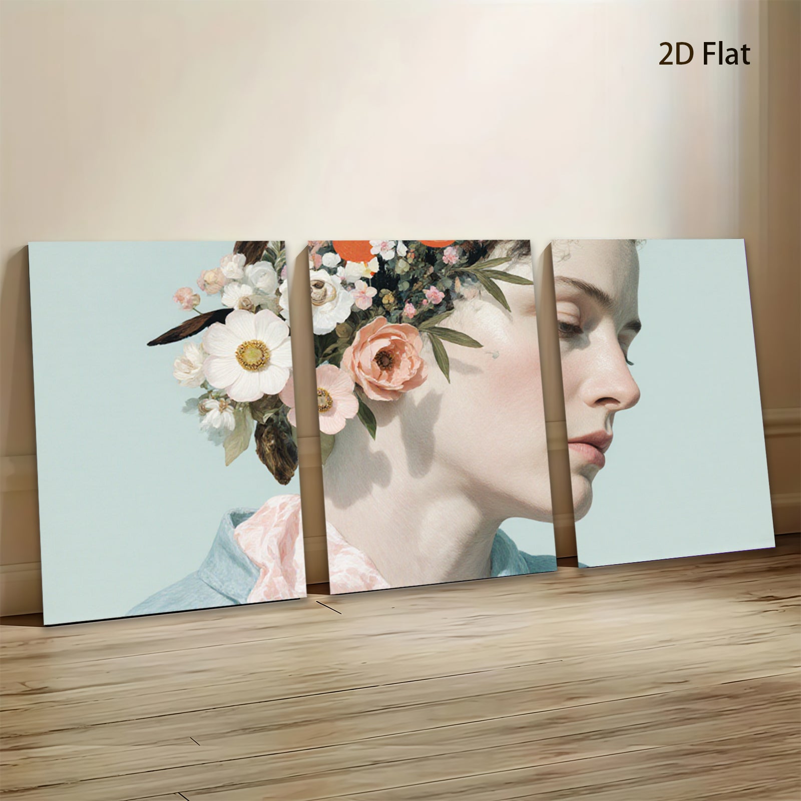 2D flat 1pc Floral Portrait Woman Beauty Wall Art Canvas Print Bedroom Living Room Home Decor Modern Farmhouse Aesthetic Gallery Wrapped Ready to Hang