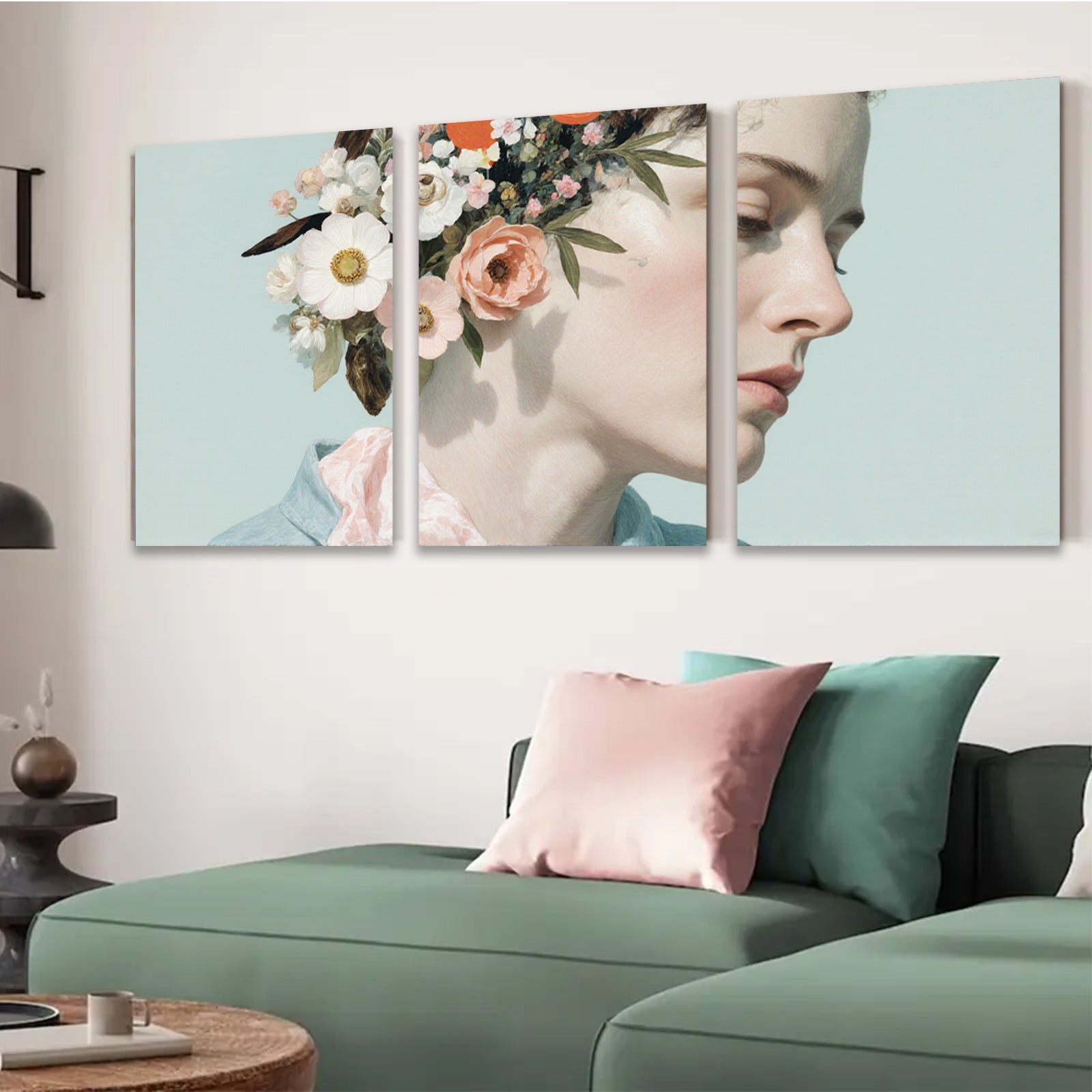2D flat 1pc Floral Portrait Woman Beauty Wall Art Canvas Print Bedroom Living Room Home Decor Modern Farmhouse Aesthetic Gallery Wrapped Ready to Hang