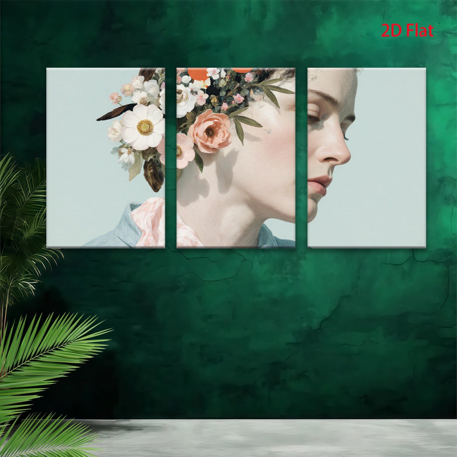 2D flat 1pc Floral Portrait Woman Beauty Wall Art Canvas Print Bedroom Living Room Home Decor Modern Farmhouse Aesthetic Gallery Wrapped Ready to Hang