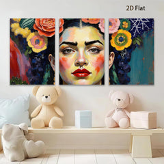 2D flat 1pc Floral Portrait Woman Face Art Canvas Painting Living Room Bedroom Gallery Wrapped Wall Decor Modern Farmhouse Style Cozy Home Gift