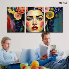 2D flat 1pc Floral Portrait Woman Face Art Canvas Painting Living Room Bedroom Gallery Wrapped Wall Decor Modern Farmhouse Style Cozy Home Gift