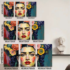 2D flat 1pc Floral Portrait Woman Face Art Canvas Painting Living Room Bedroom Gallery Wrapped Wall Decor Modern Farmhouse Style Cozy Home Gift
