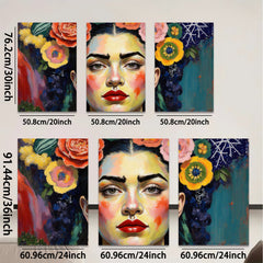 2D flat 1pc Floral Portrait Woman Face Art Canvas Painting Living Room Bedroom Gallery Wrapped Wall Decor Modern Farmhouse Style Cozy Home Gift