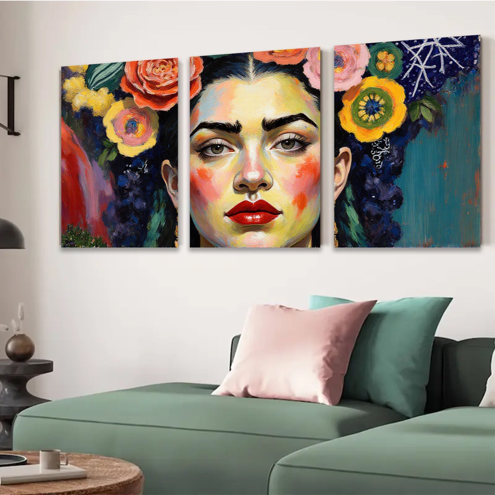 2D flat 1pc Floral Portrait Woman Face Art Canvas Painting Living Room Bedroom Gallery Wrapped Wall Decor Modern Farmhouse Style Cozy Home Gift