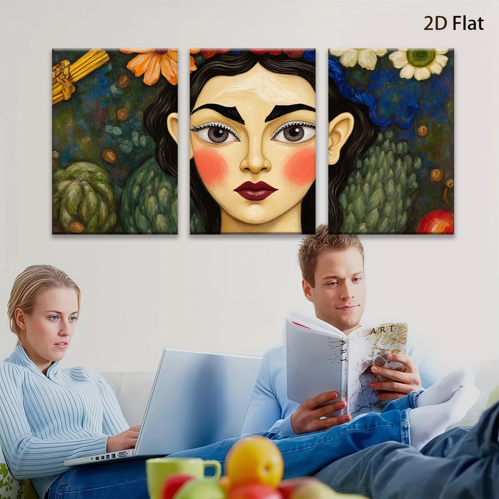 2D flat 1pc Floral Portrait Woman Face Art Canvas Painting Wall Decor Living Room Bedroom Modern Farmhouse Gallery Wrapped Ready to Hang