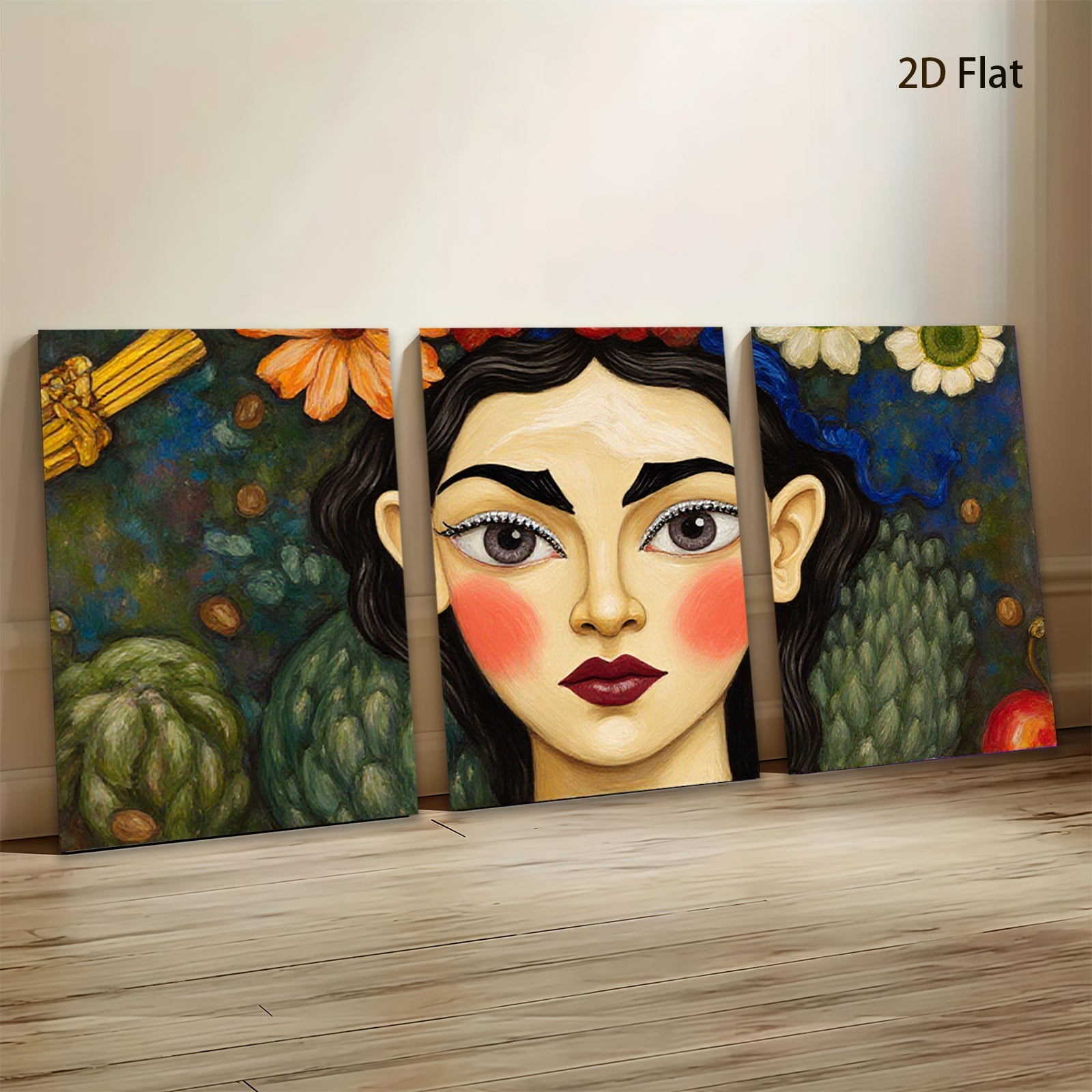 2D flat 1pc Floral Portrait Woman Face Art Canvas Painting Wall Decor Living Room Bedroom Modern Farmhouse Gallery Wrapped Ready to Hang