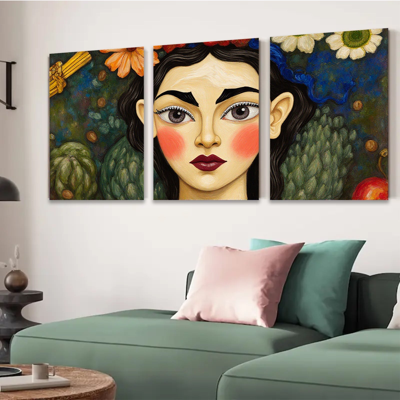 2D flat 1pc Floral Portrait Woman Face Art Canvas Painting Wall Decor Living Room Bedroom Modern Farmhouse Gallery Wrapped Ready to Hang