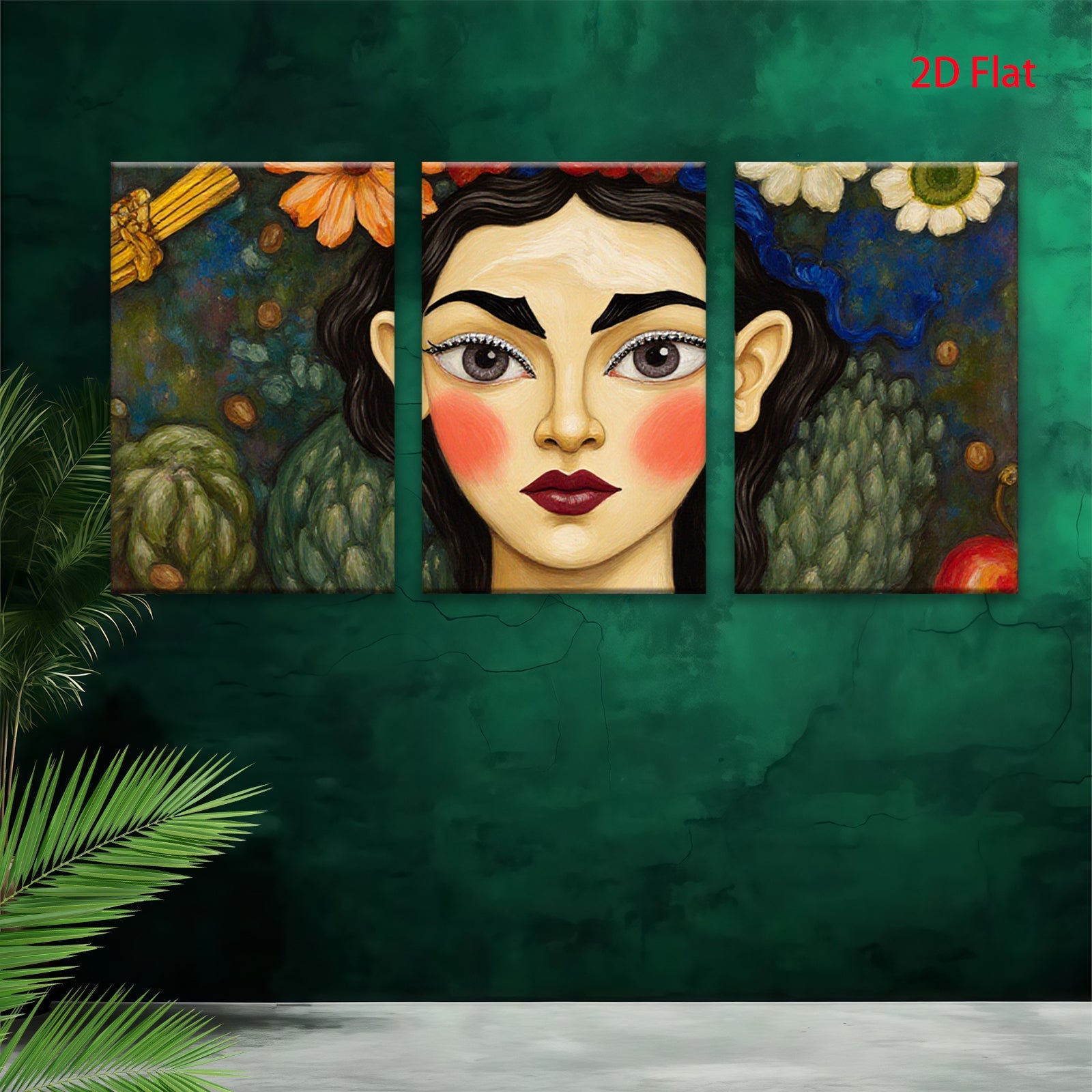 2D flat 1pc Floral Portrait Woman Face Art Canvas Painting Wall Decor Living Room Bedroom Modern Farmhouse Gallery Wrapped Ready to Hang