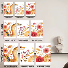 2D flat 1pc Floral Serpent Wall Art Botanical Painting Living Room Bedroom Decor Gallery Wrapped Canvas Print Modern Farmhouse Style