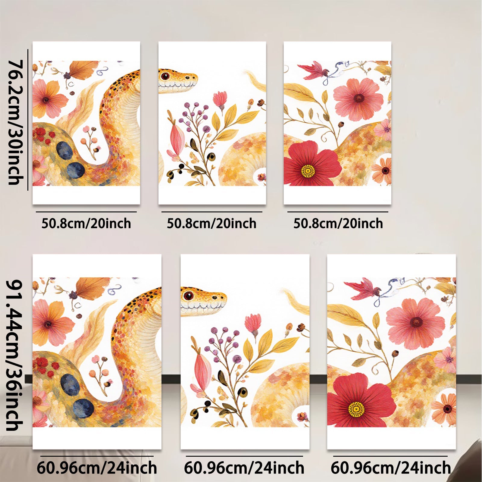 2D flat 1pc Floral Serpent Wall Art Botanical Painting Living Room Bedroom Decor Gallery Wrapped Canvas Print Modern Farmhouse Style