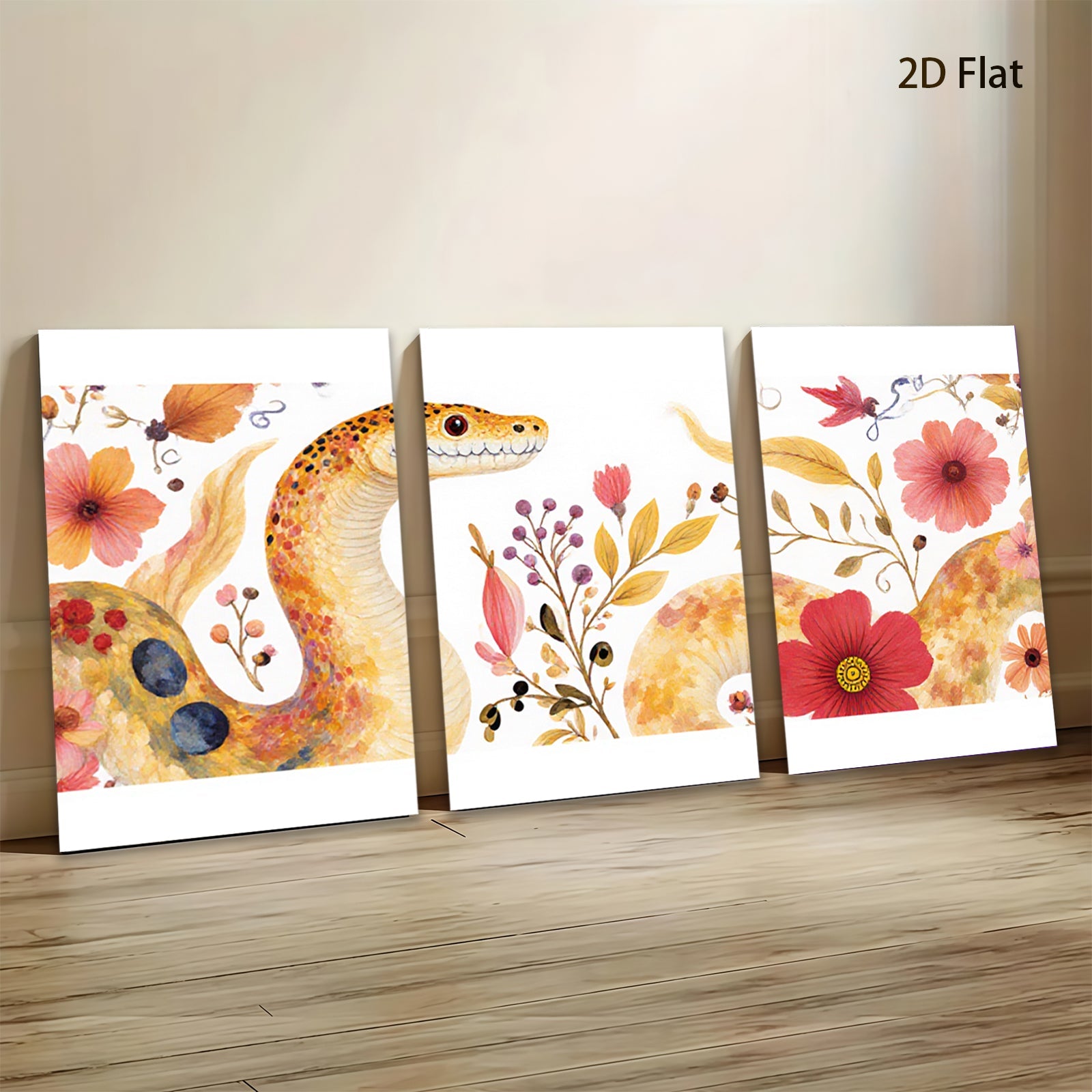 2D flat 1pc Floral Serpent Wall Art Botanical Painting Living Room Bedroom Decor Gallery Wrapped Canvas Print Modern Farmhouse Style