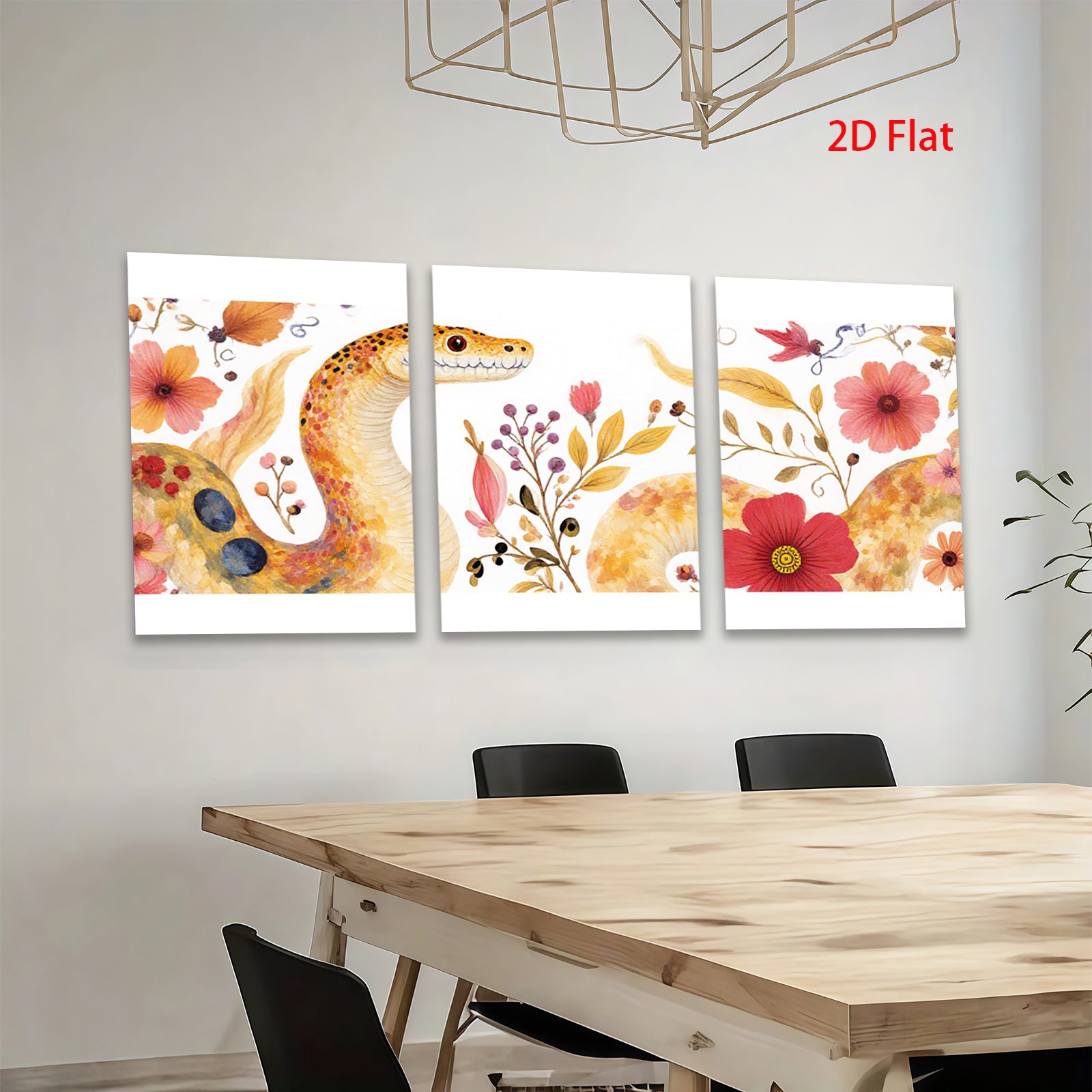 2D flat 1pc Floral Serpent Wall Art Botanical Painting Living Room Bedroom Decor Gallery Wrapped Canvas Print Modern Farmhouse Style