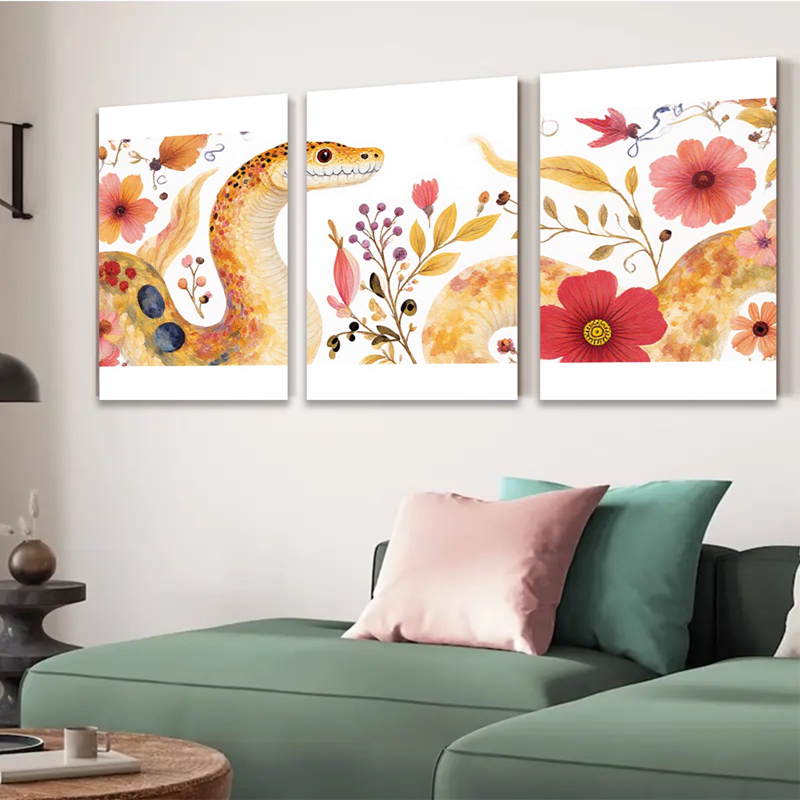 2D flat 1pc Floral Serpent Wall Art Botanical Painting Living Room Bedroom Decor Gallery Wrapped Canvas Print Modern Farmhouse Style