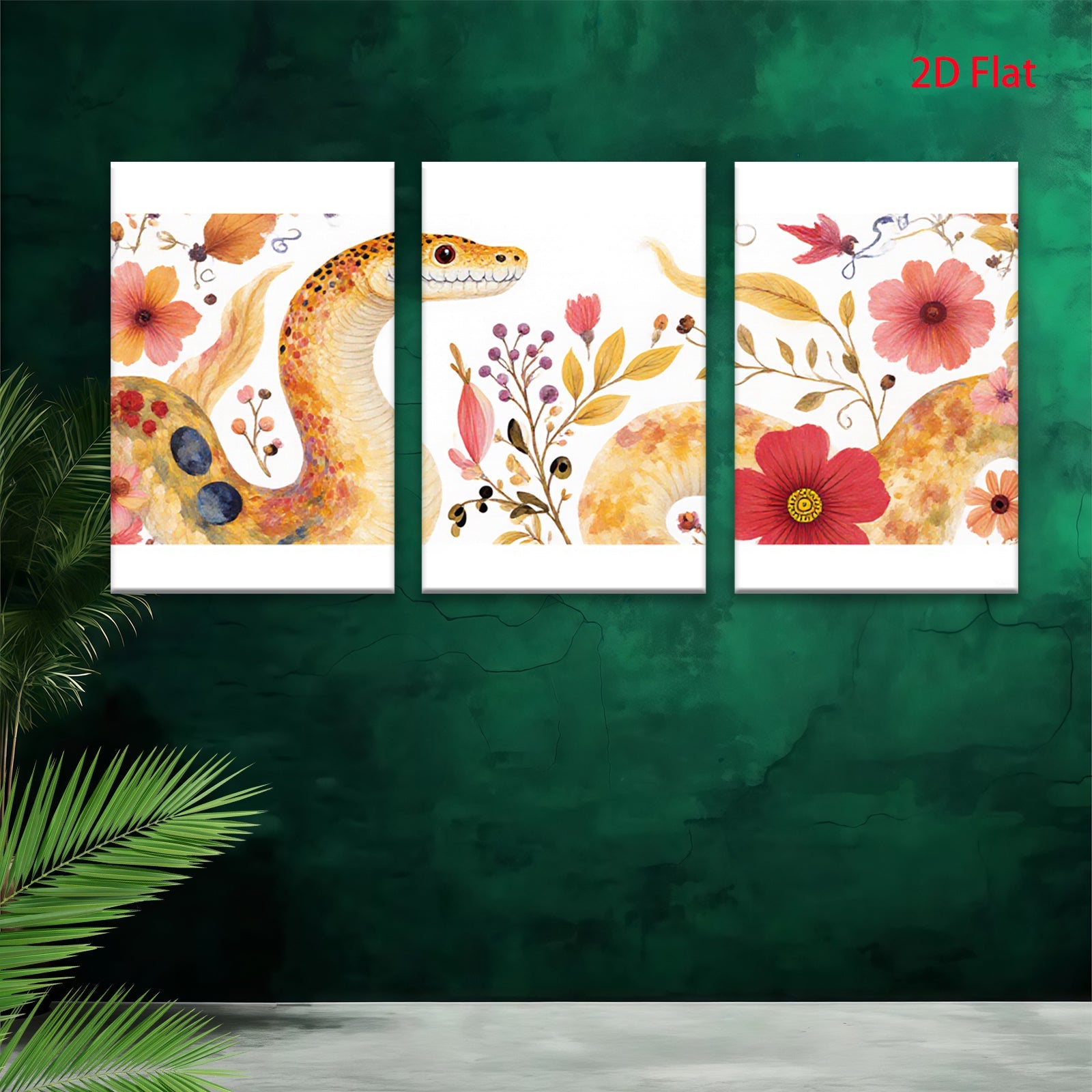 2D flat 1pc Floral Serpent Wall Art Botanical Painting Living Room Bedroom Decor Gallery Wrapped Canvas Print Modern Farmhouse Style