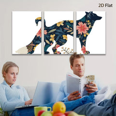 2D flat 1pc Floral Silhouette Dog Wall Art Canvas Prints Bedroom Living Room Home Decor Farmhouse Style Modern Artwork Gallery Wrapped Ready To Hang