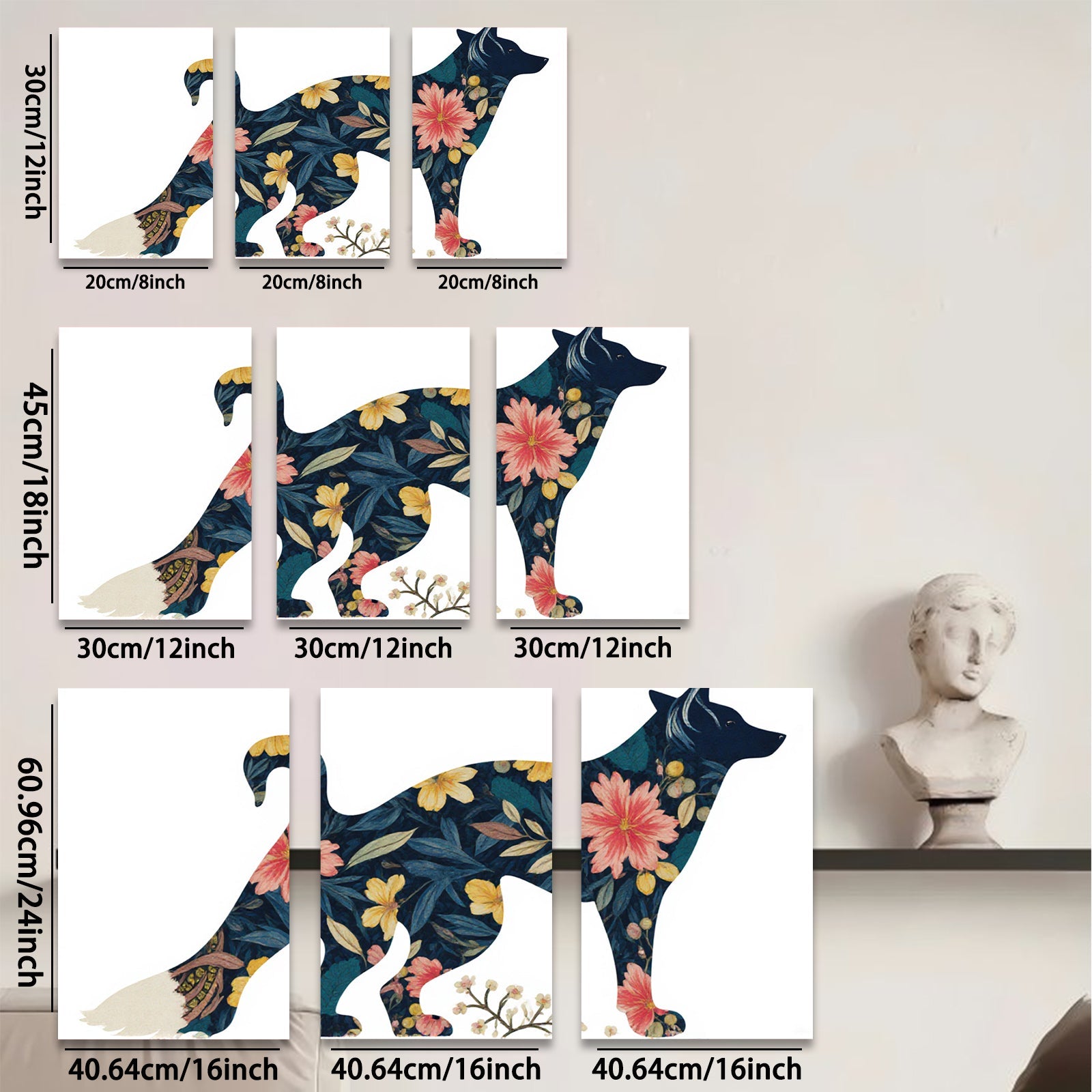 2D flat 1pc Floral Silhouette Dog Wall Art Canvas Prints Bedroom Living Room Home Decor Farmhouse Style Modern Artwork Gallery Wrapped Ready To Hang