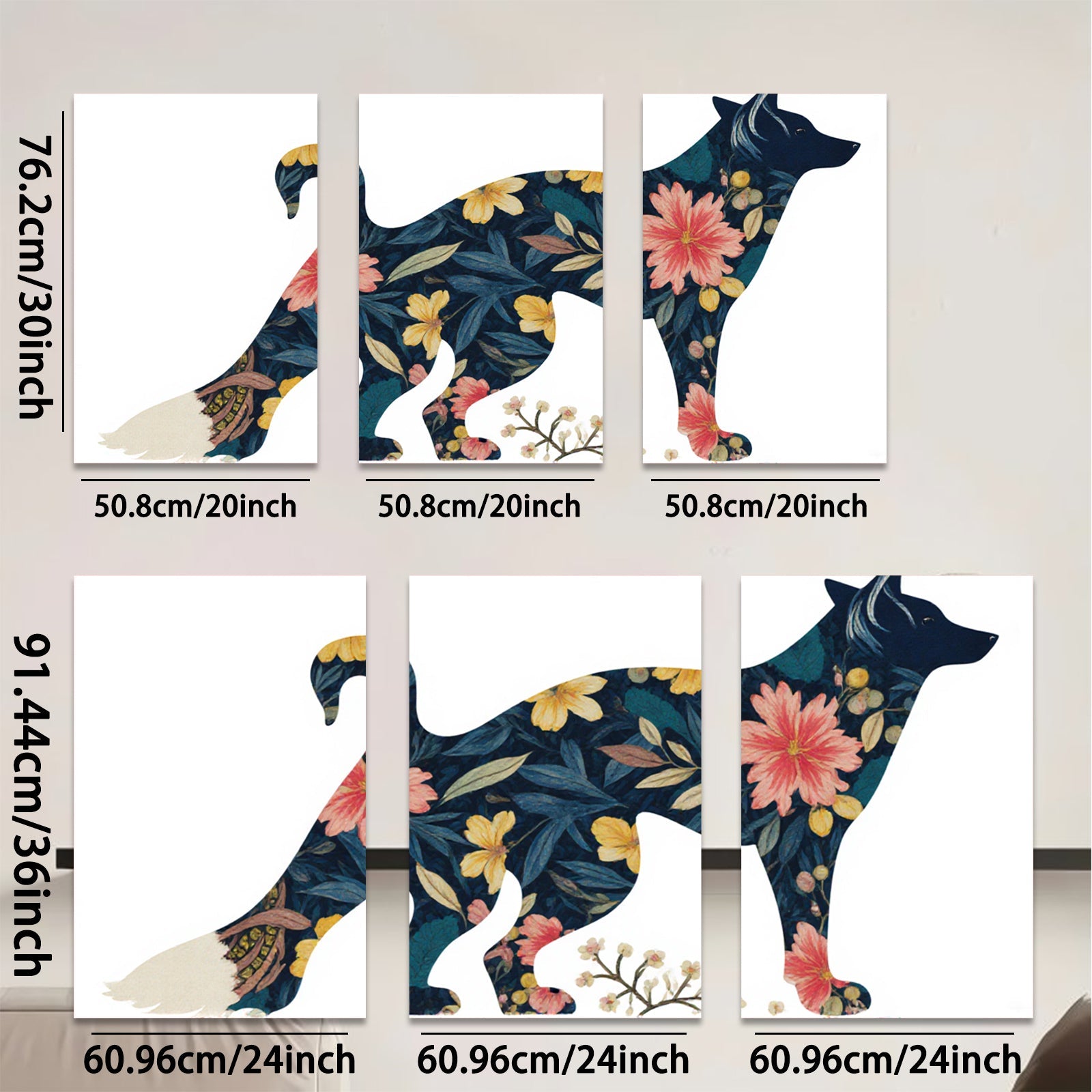 2D flat 1pc Floral Silhouette Dog Wall Art Canvas Prints Bedroom Living Room Home Decor Farmhouse Style Modern Artwork Gallery Wrapped Ready To Hang