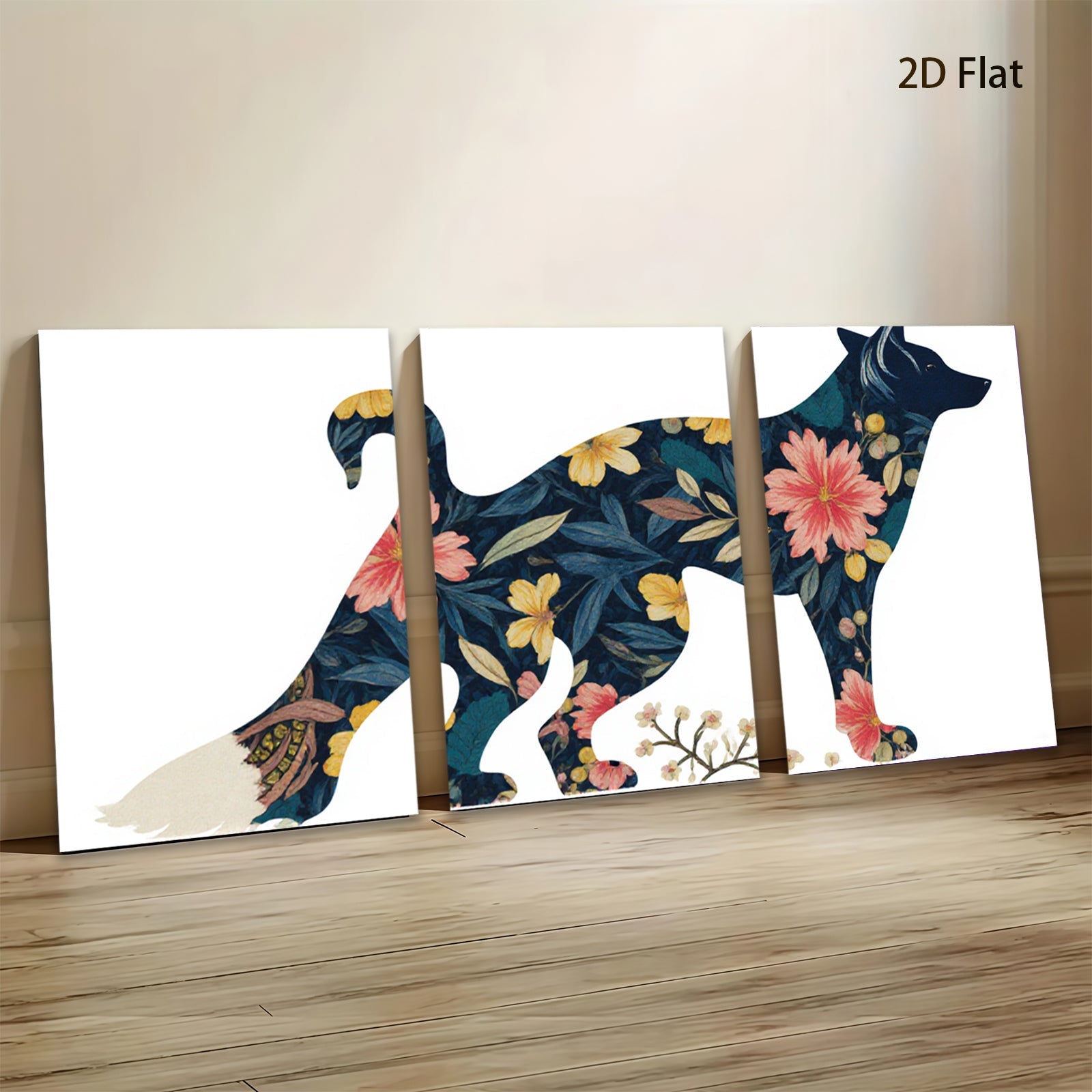2D flat 1pc Floral Silhouette Dog Wall Art Canvas Prints Bedroom Living Room Home Decor Farmhouse Style Modern Artwork Gallery Wrapped Ready To Hang