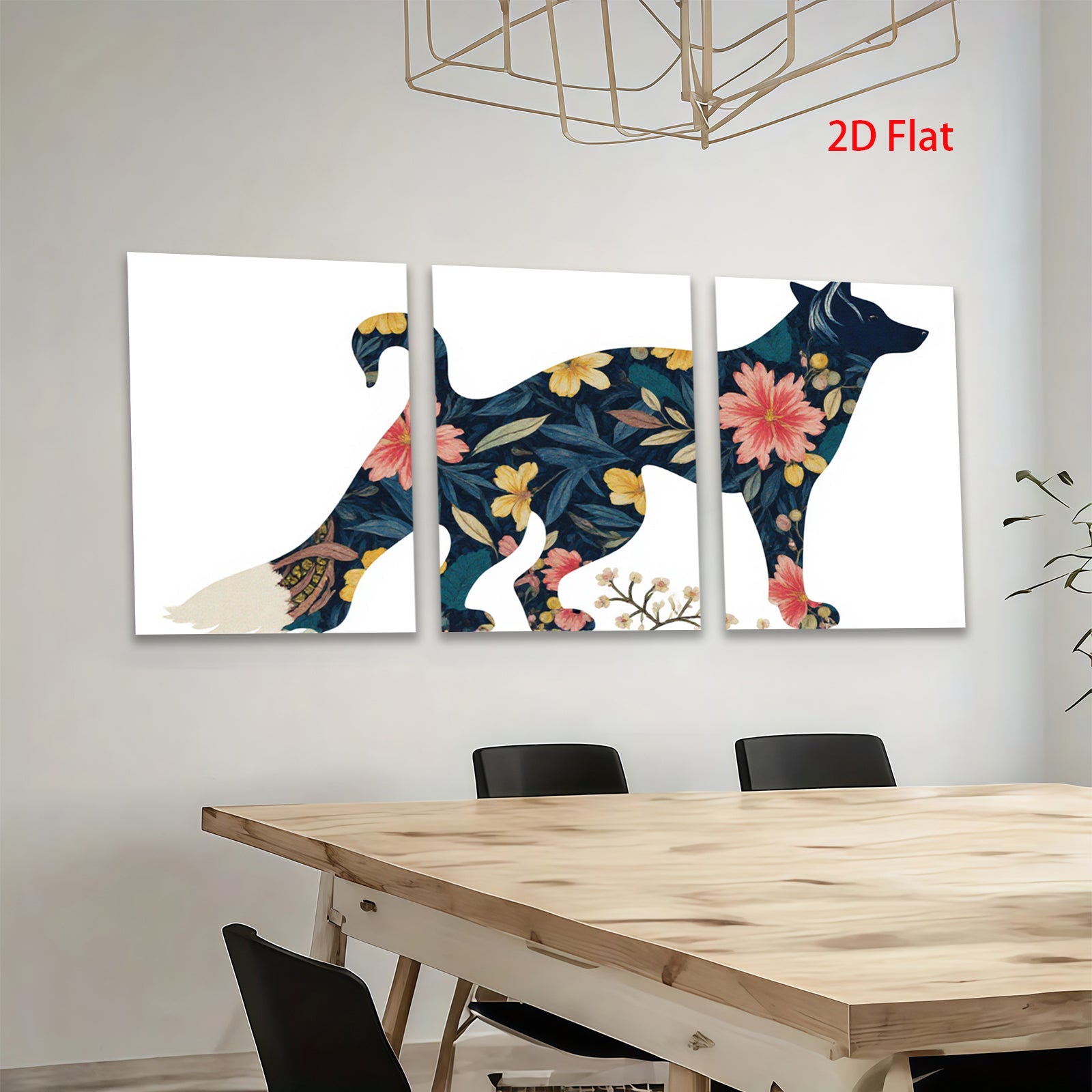 2D flat 1pc Floral Silhouette Dog Wall Art Canvas Prints Bedroom Living Room Home Decor Farmhouse Style Modern Artwork Gallery Wrapped Ready To Hang